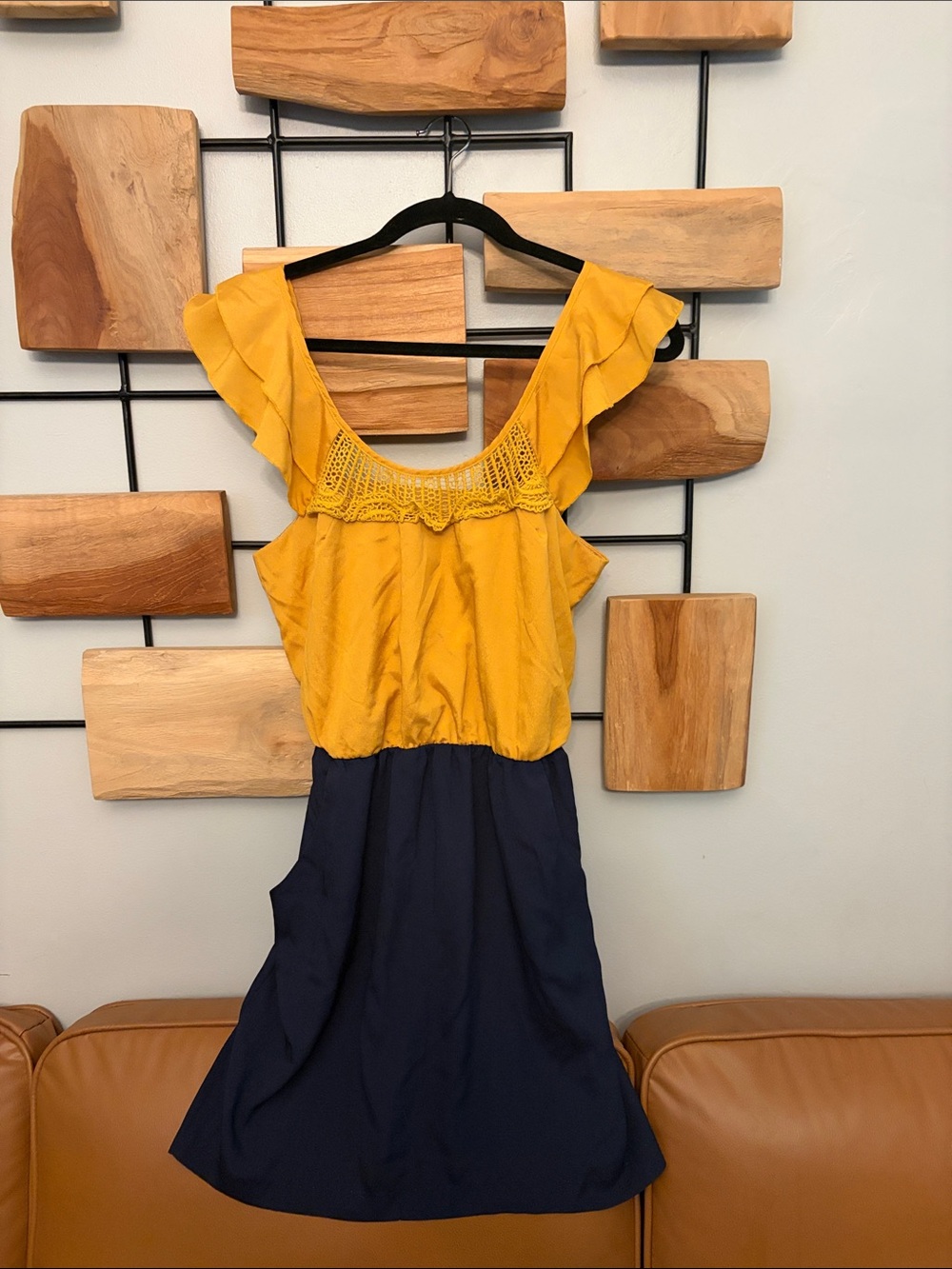 Teeze Me Mustard Yellow and Navy Ruffle Dress